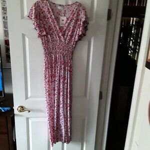 NWT Tamsy Pink Floral Print Knit Midi Dress No Size Tag